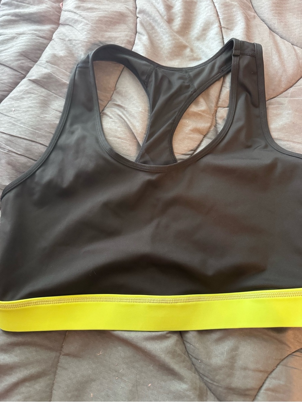 LuLaRoe Black Racerback Sports Bra with Neon Yellow Band